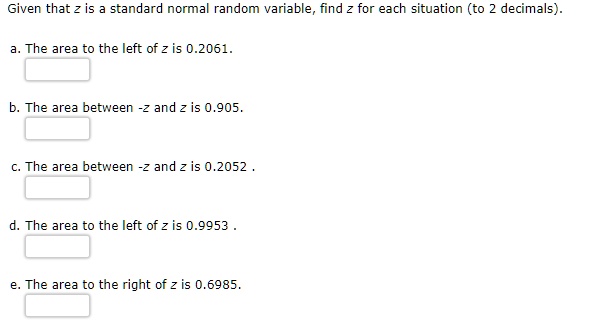 SOLVED Given That 2 Is Standard Normal Random Variable Find For Each