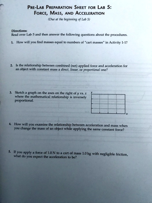 Pre Lab Preparation Sheet For Lab Force Mass And Solvedlib