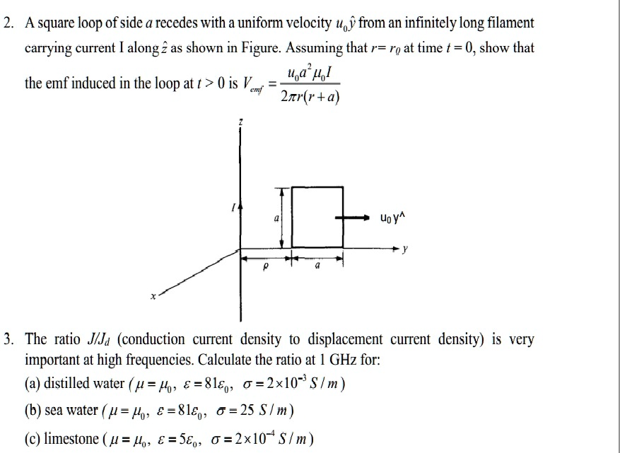 SOLVED 2 A Square Loop Of Side A Recedes With A Uniform Velocity U Y