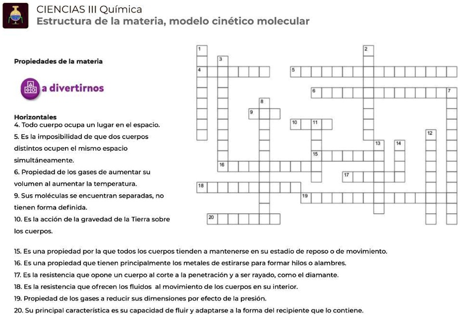 Solved Crucigrama De Ciencia Quimica Ciencias Iii Qu Mica Estructura