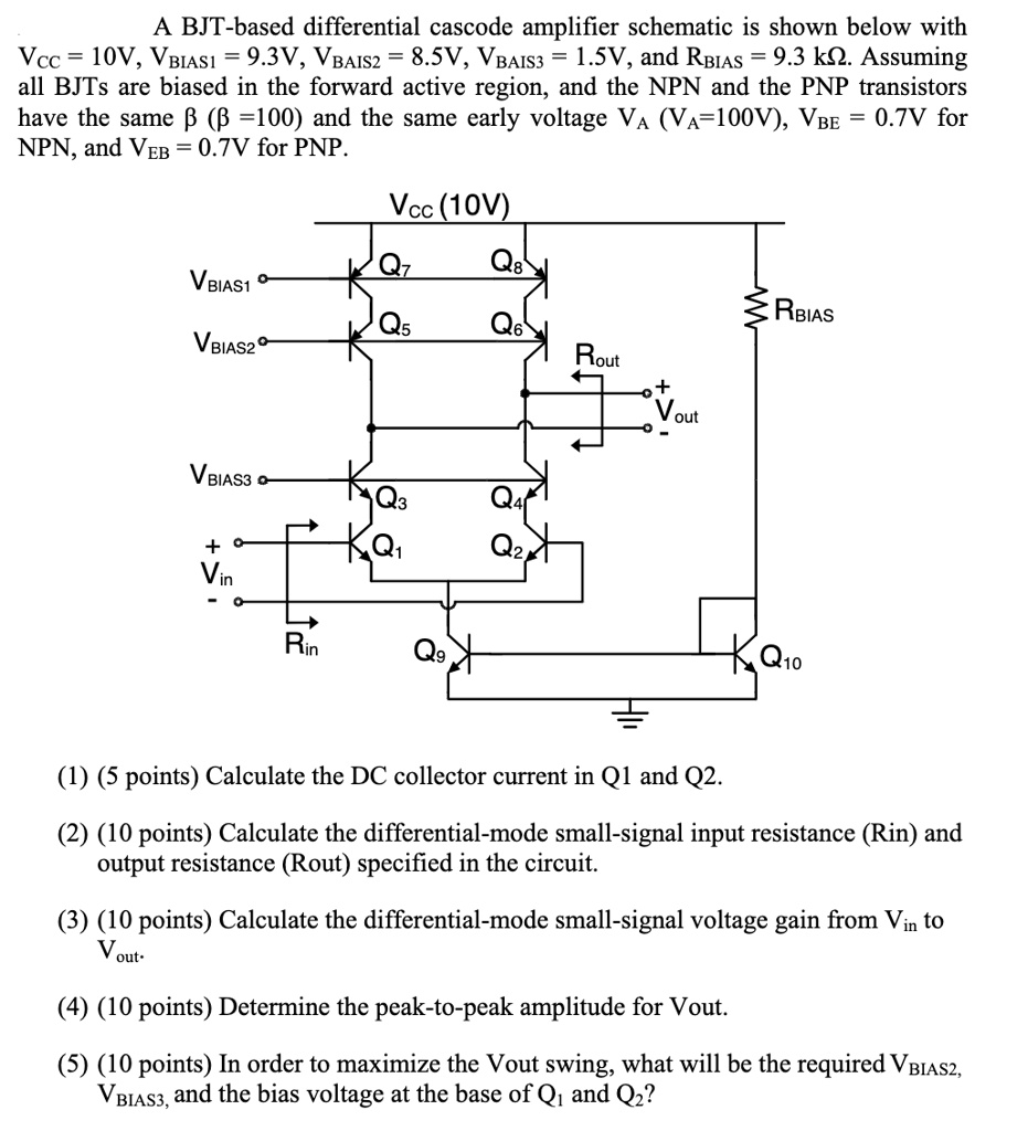 Solved A Bjt Based Differential Cascode Amplifier Schematic Is Shown