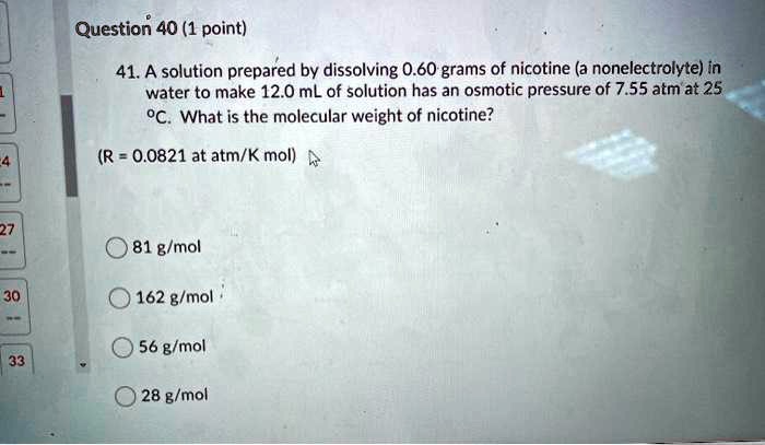 SOLVED Question 40 1 Point 41 A Solution Prepared By Dissolving 0 60