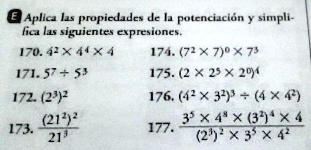 SOLVED Aplica las propiedades de la potenciación para simplificar las