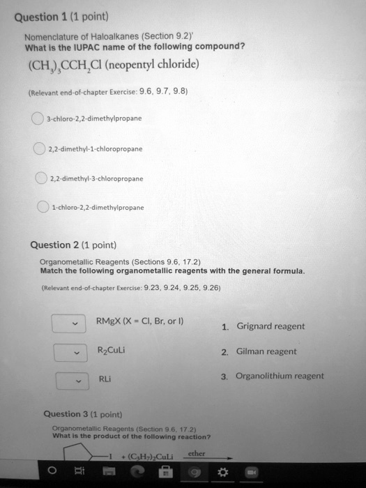 Solved Question Point Nomenclature Of Haloalkanes Section