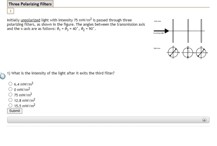 Solved Three Polarizing Filters Initially Upolarized Light With