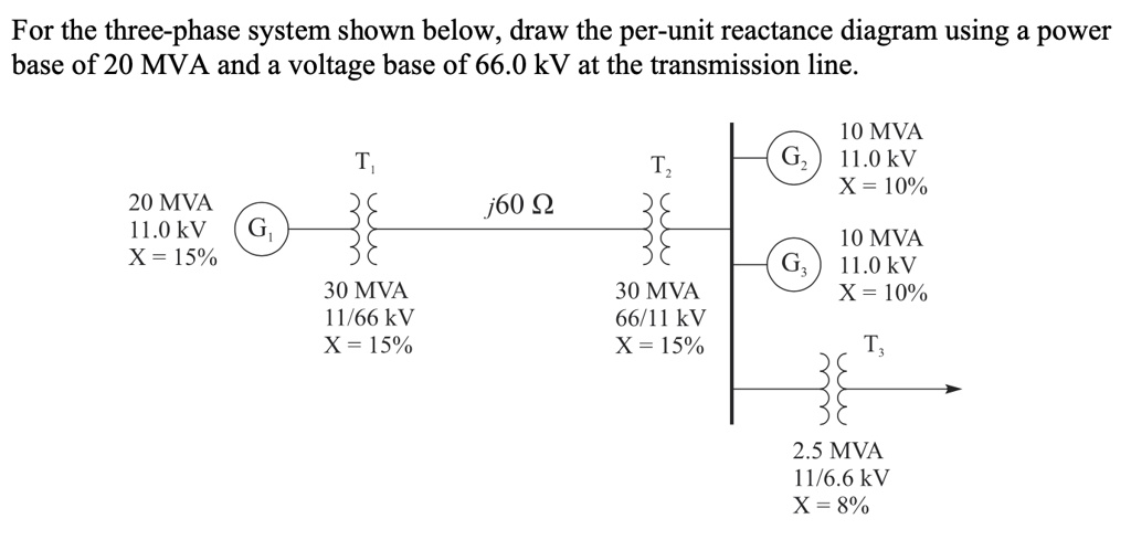 For The Three Phase System Shown Below Draw The Per Unit Reactance