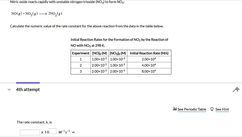 Solved Nitric Oxide Reacts Rapidly With Unstable Nitrogen Trioxide