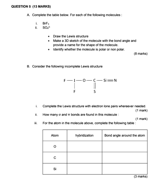 SOLVED QUESTION 13 MARKS Complete The Table Below For Each Of The