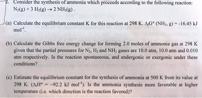 Consider The Synthesis Of Ammonia Which Proceeds According To The