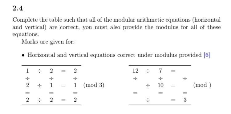 SOLVED 2 4 Complete The Table Such That All Of The Modular Arithmetic