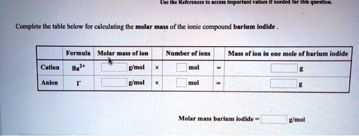 Solved Title Calculation Of Molar Mass For Barium Iodide Formula