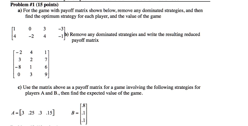 Solved Problem Points A For The Game With Payoff Matrix