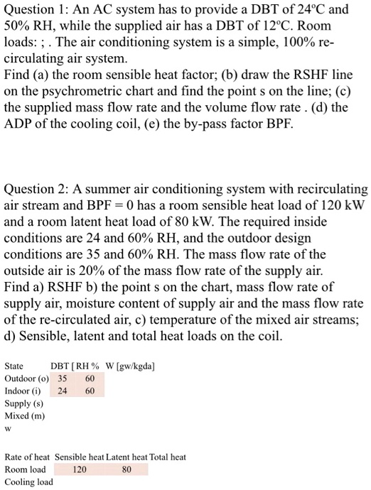 Solved Question An Ac System Has To Provide A Dbt Of C And Rh