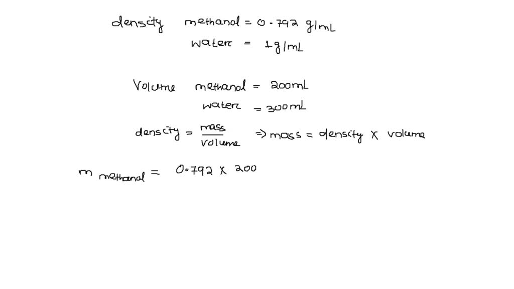 Solved A Solution Is Made Using Ml Of Methanol Density G