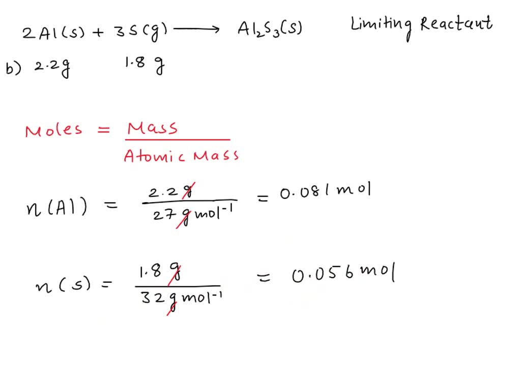 Solved For The Reaction Shown Find The Limiting Reactant For Each Of