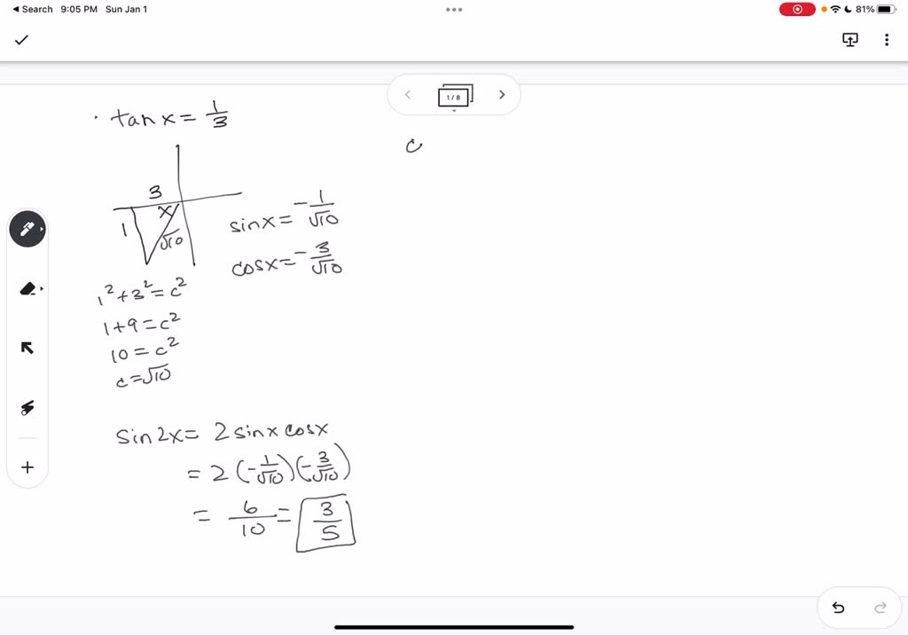 SOLVED Find Sin 2x Cos 2x And Tan 2x If Sin X And X Terminates