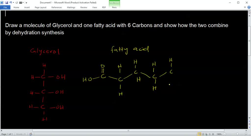 SOLVED Draw A Molecule Of Glycerol And One Fatty Acid With 6 Carbons