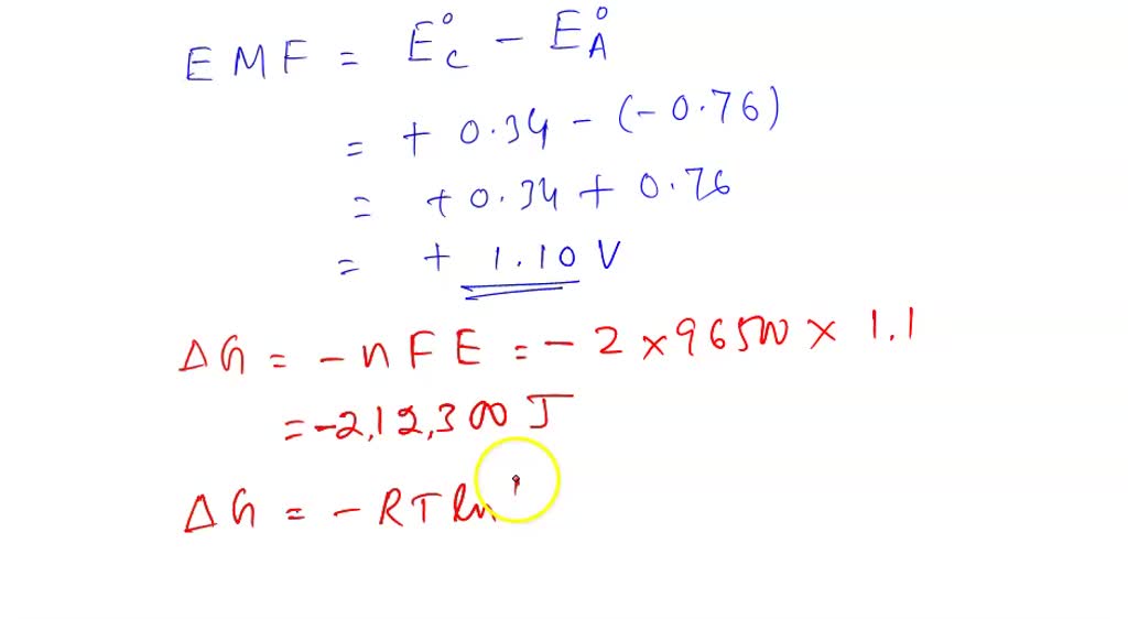 SOLVED Using standard electrode potentials calculate ΔG and use its