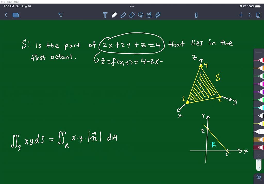 Evaluate The Surface Integral S Xz DS S Is The Part Of The Plane 2x