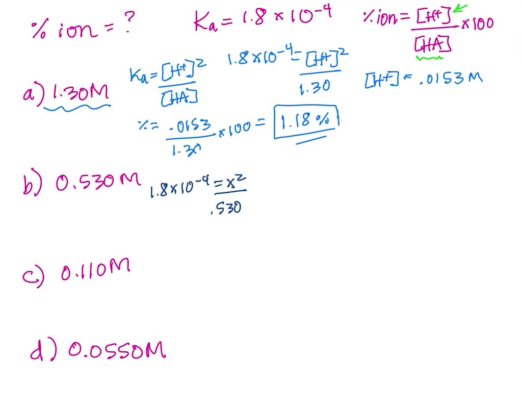 SOLVED Calculate The Percent Ionization Of Formic Acid Ka 1 8 X 10