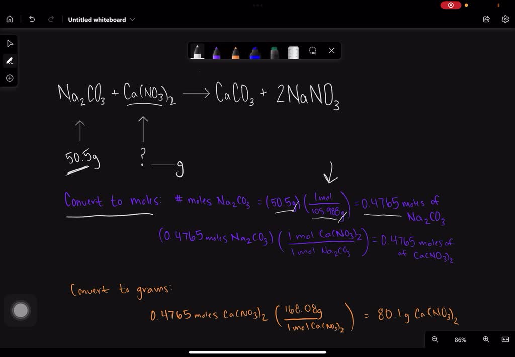 SOLVED Na2CO3 Ca NO3 2 CaCO3 2NaNO3 How Many Grams Of Calcium Nitrate