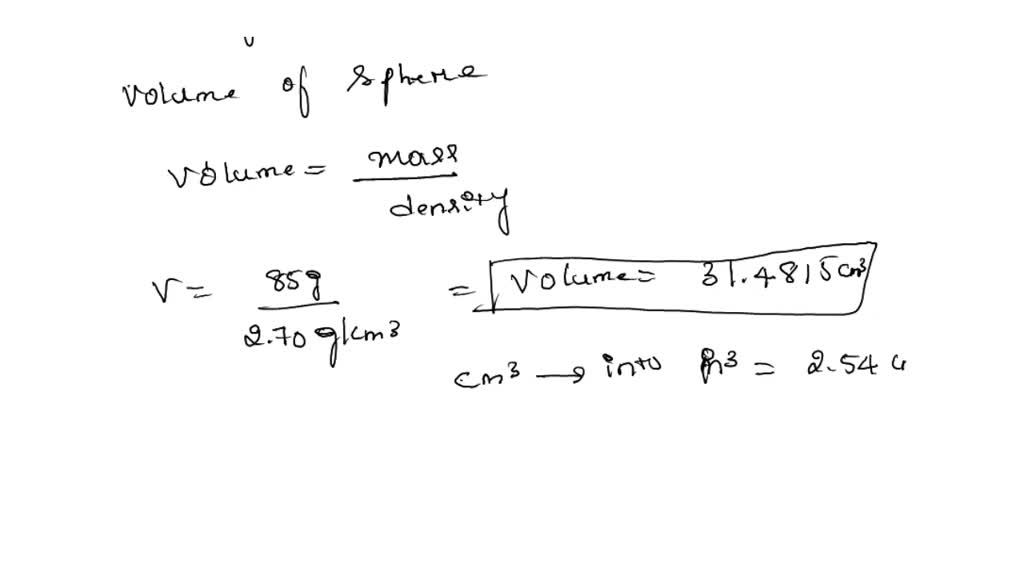 SOLVED A Solid Aluminum Sphere Has A Mass Of 85 G Use The Density Of