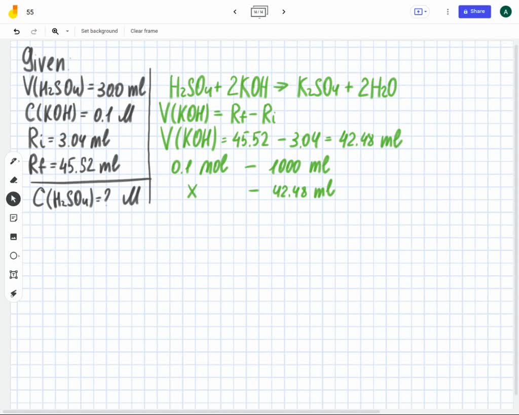 Solved A Ml Sample Of Sulfuric Acid Is Titrated To The Endpoint