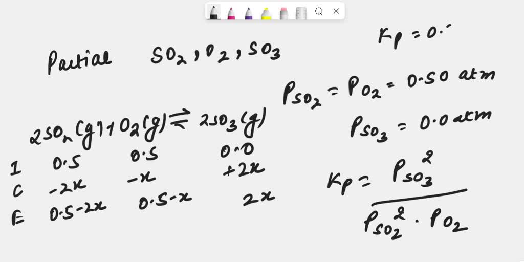 At 1100 K Kp 0 25 for the reaction 2SO2 g O2 g âŒ 2SO3 g