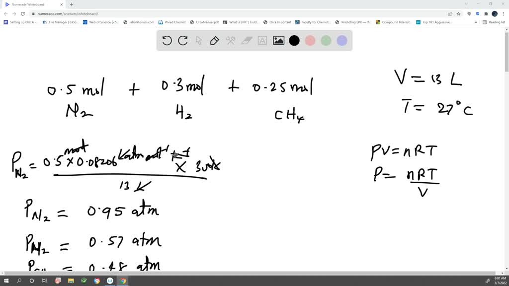 Solved A Gas Mixture Contains Mol Of N Mol Of H And