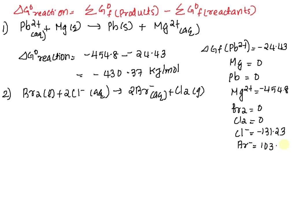 SOLVED Using standard electrode potentials calculate ÎGâˆrxn and