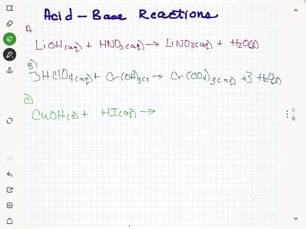 SOLVED Write The Balanced Formula Equation For The Acid Base Reactions