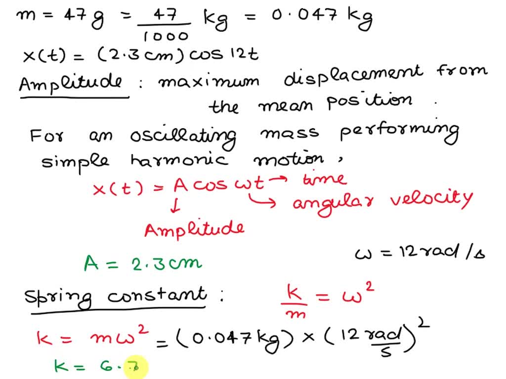 Solved The Position Of A G Oscillating Mass Is Given By X T Cm