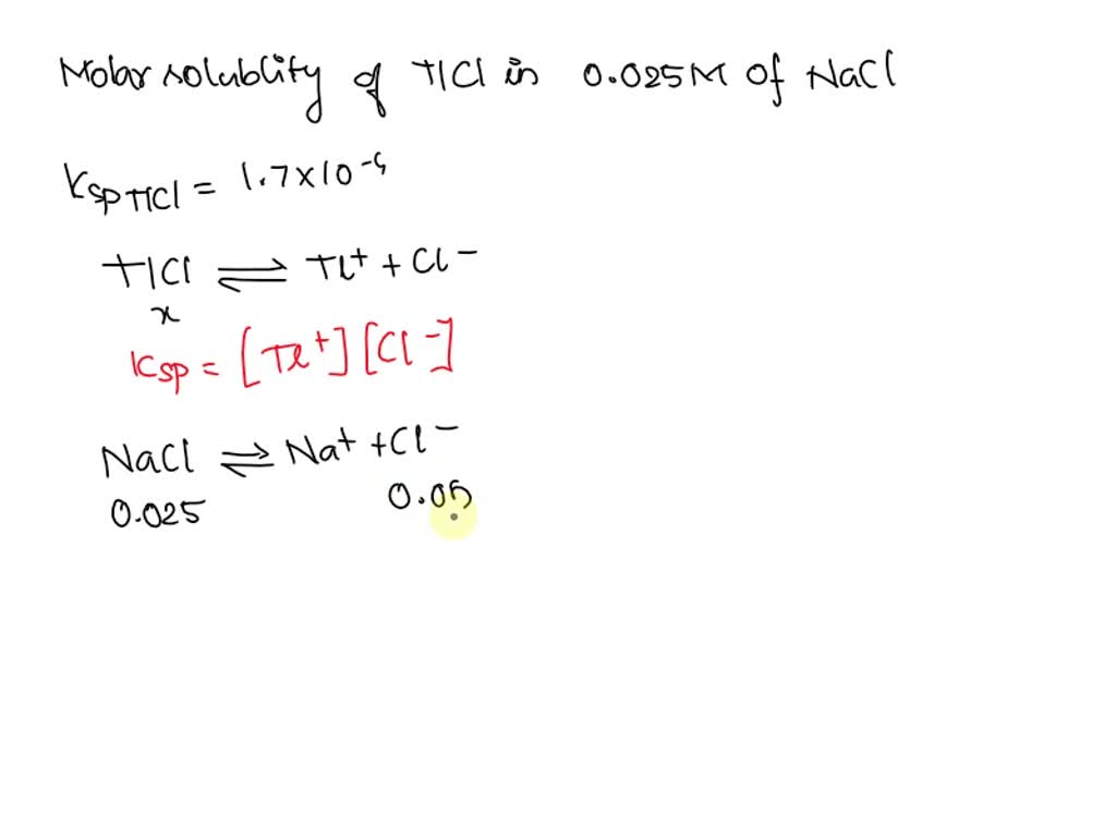 Solved Calculate The Molar Solubility Of Thallium Chloride In M