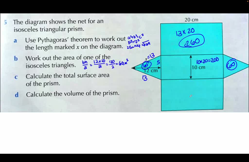 Solved The Diagram Shows The Net For An Isosceles Triangular Prism