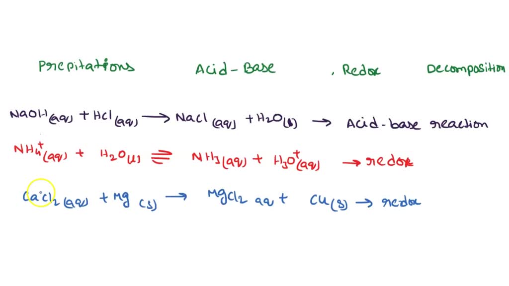 SOLVED Give The Reaction Type Acid Base Redox Precipitation