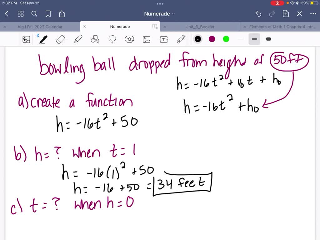 Solved A Bowling Ball Is Dropped From A Height Of Feet A Write A