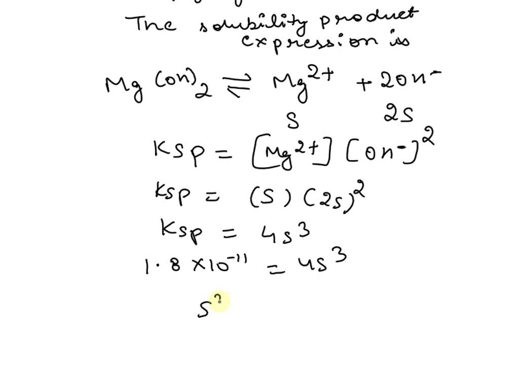 Solved The Solubility Product Constant Of Mg Oh Is X At