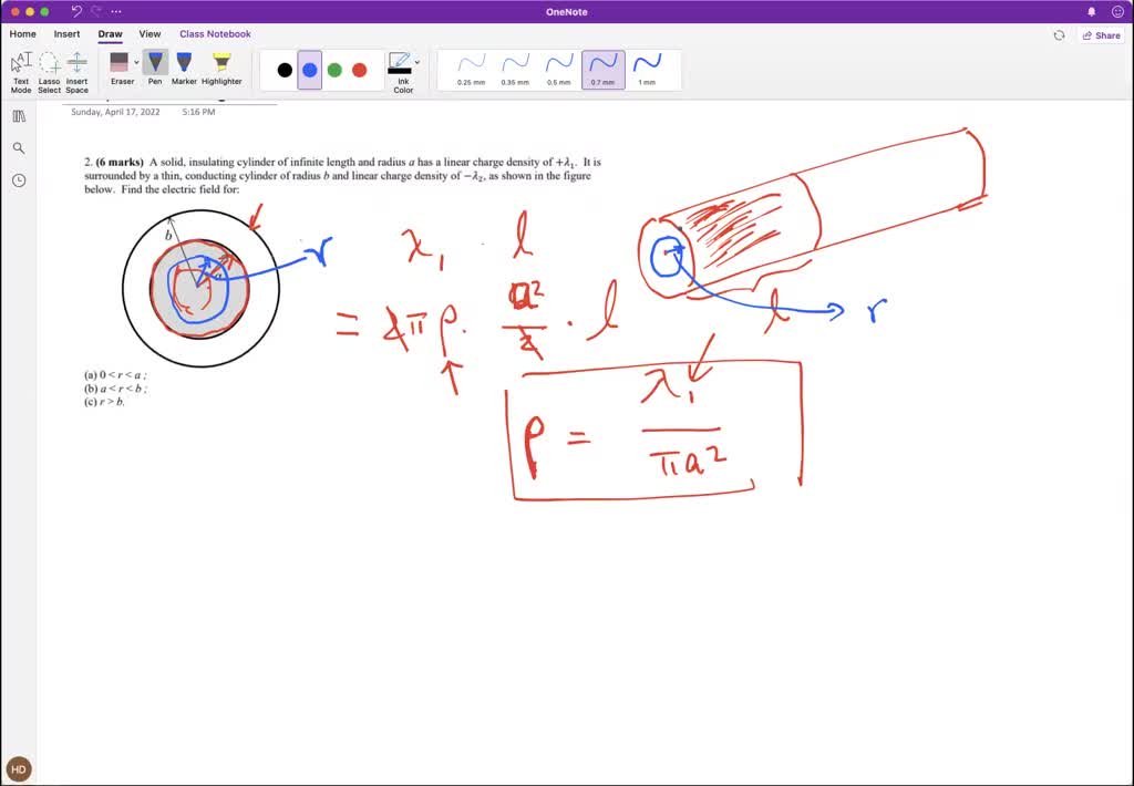 Solved Marks A Solid Insulating Cylinder Of Infinite Length