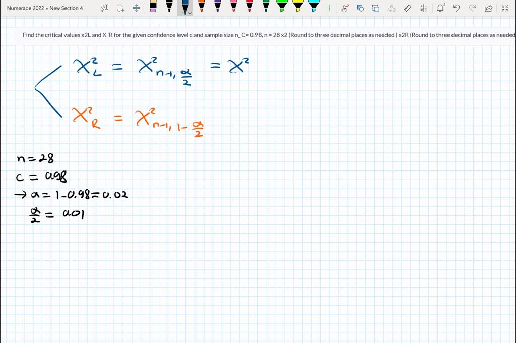 Solved Find The Critical Values X L And X R For The Given Confidence