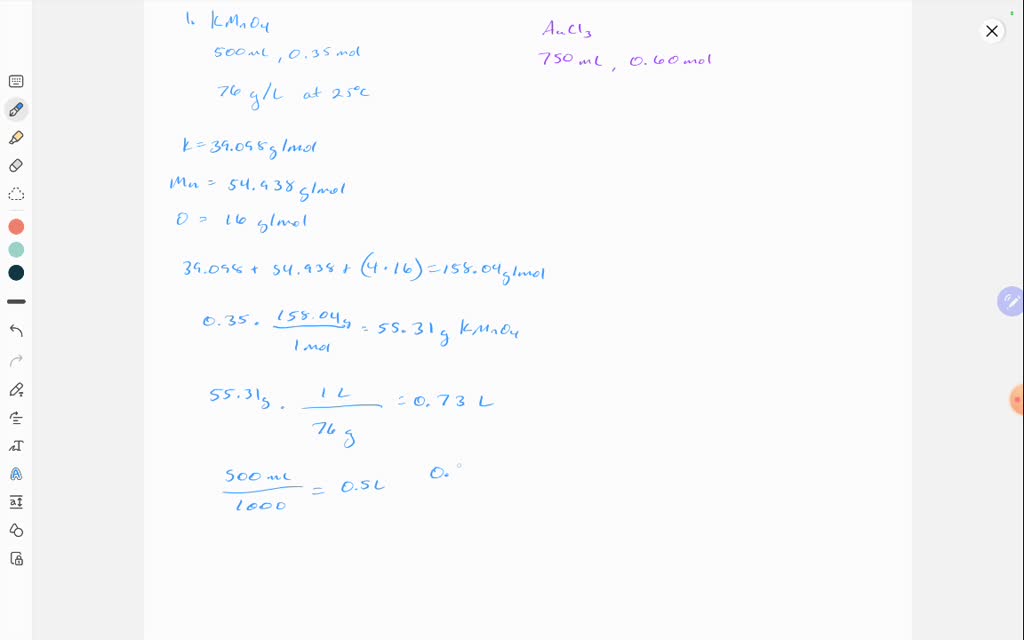 Solved Can You Dissolve Moles Of Potassium Permanganate Kmno