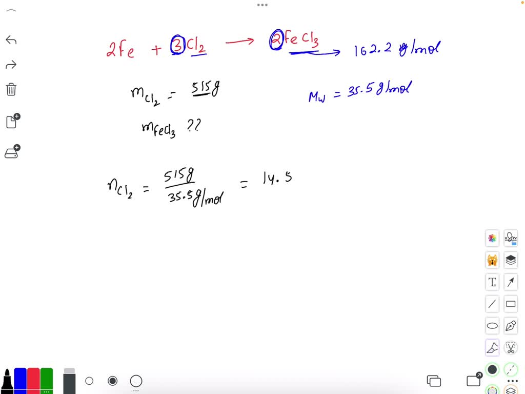 Iron Metal Reacts With Chlorine Gas How Many Grams Of Fecl Are