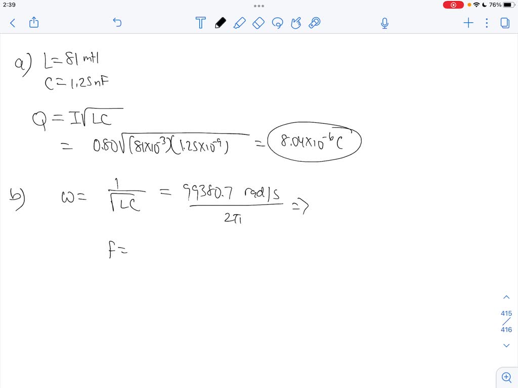 Solved An L C Circuit Containing An Mh Inductor And A Nf