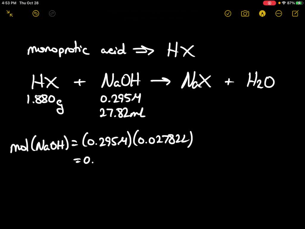 Solved An Unknown Crystalline Monoprotic Acid Was Analyzed By Titration