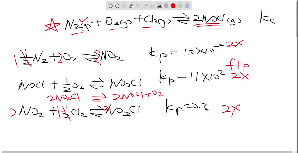 SOLVED Determine Kc For The Reaction N2 G O2 G Cl2 G 2 NOCl G