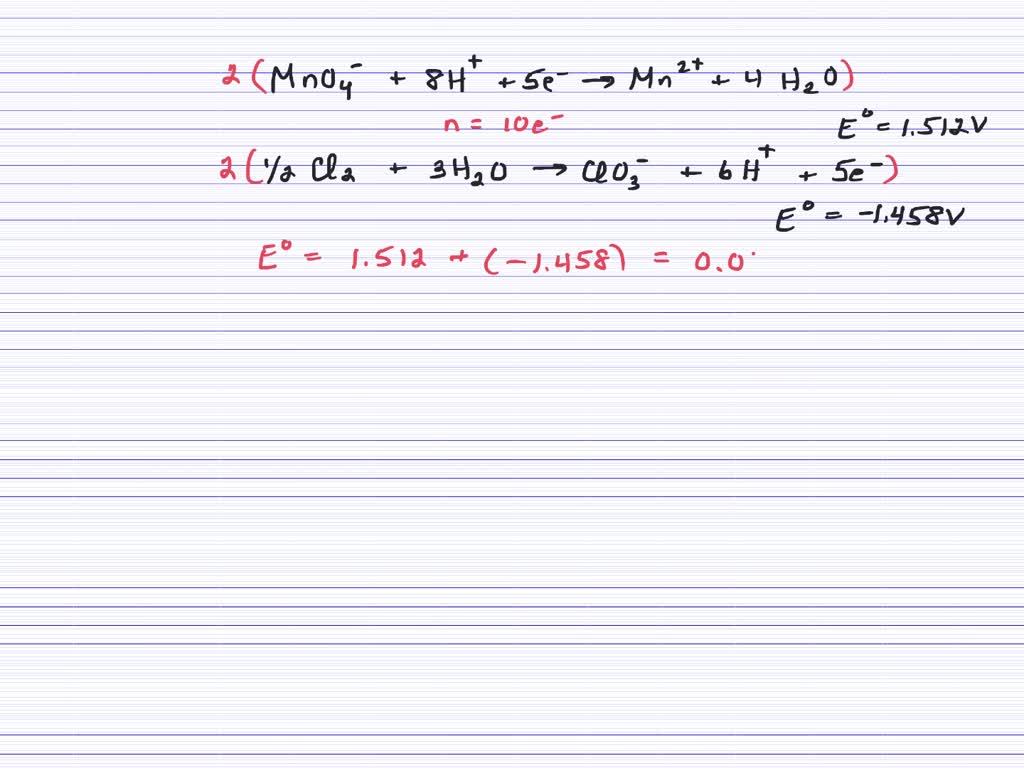 SOLVED Calculate E ΔG and K at 25 C for the reaction 2 MnO4 a