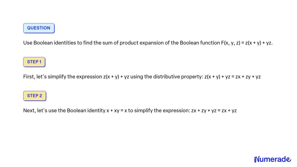 Solved Use Boolean Identities To Find The Sum Of Product Expansion Of