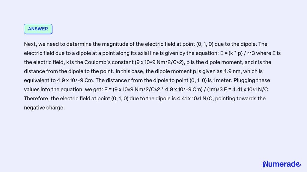 Solved A Dipole Having A Moment Of P Nm Is Located At The