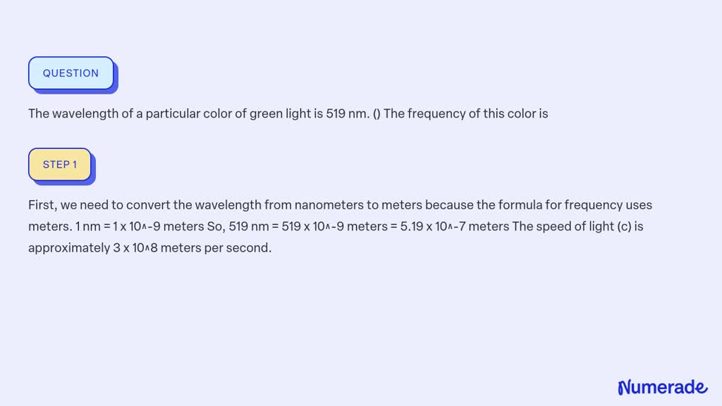 Solved The Wavelength Of A Particular Color Of Green Light Is Nm