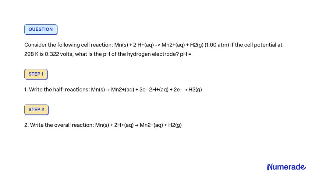 SOLVED Consider The Following Cell Reaction Mn S 2 H Aq Mn2