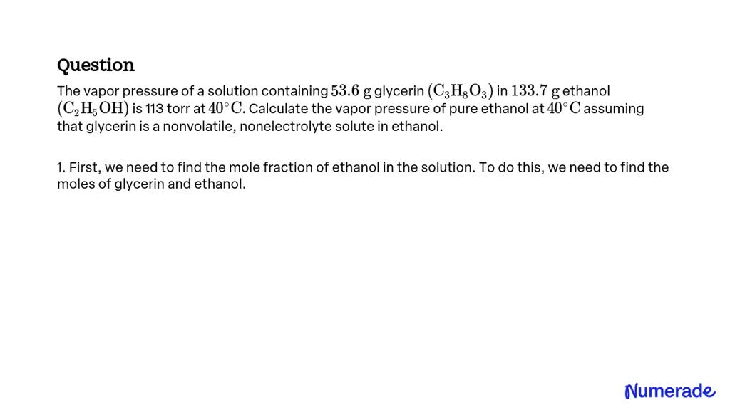 Solved The Vapor Pressure Of A Solution Containing G Glycerin